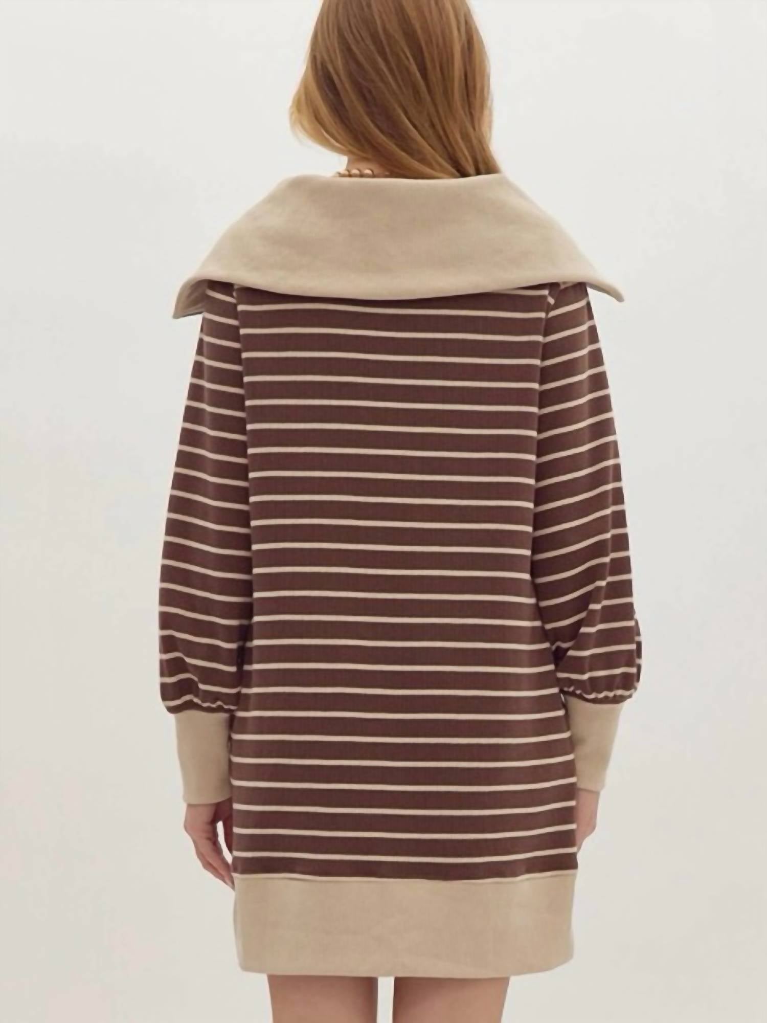 Entro - Ribbed Zip-up Collared Mini Dress