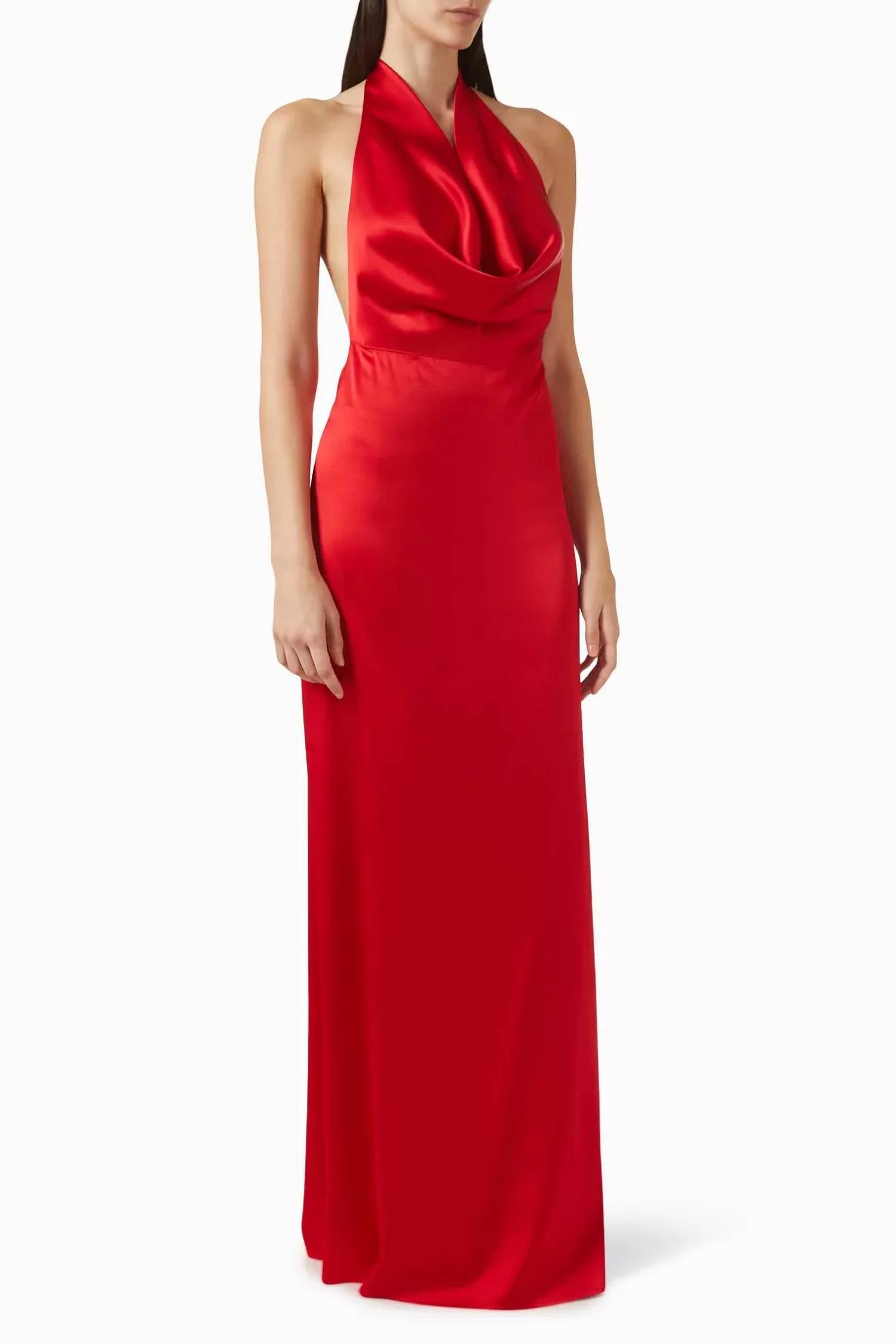 Eterne Carla Silk Cowl Neck Halter Dress in rouge - women's dress