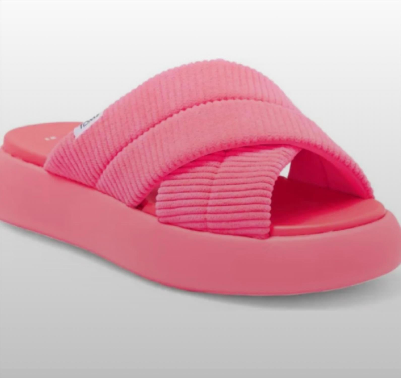 TOMS Women's Alpargata Mallow Crossover Sandal in neon pink corduroy - women's sandal