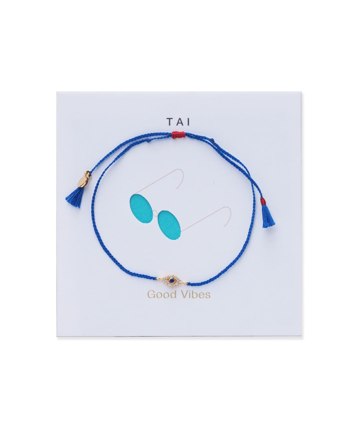 TAI Women's Good Vibes Card Bracelet in gold blue evil eye - women's jewelry