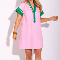 THML Striped Contrast Mini Dress in pink and green - women's dress - view 5