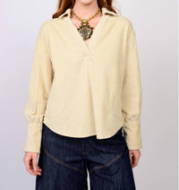 Ivy Jane Corduroy Popover Top in ivory - women's long sleeve top