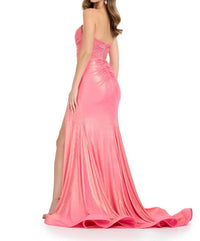 ASHLEYlauren Strapless Bustier Metallic Jersey Gown in pink - women's dress - detail view