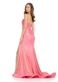 ASHLEYlauren Strapless Bustier Metallic Jersey Gown in pink - women's dress - alternate view