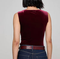 L'Agence Molly Velvet Bodysuit in dart port - women's shirt - detail view
