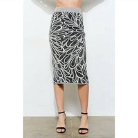Ina Fashion - Glitter Detail Abstract Jacquard Knit Midi Skirt