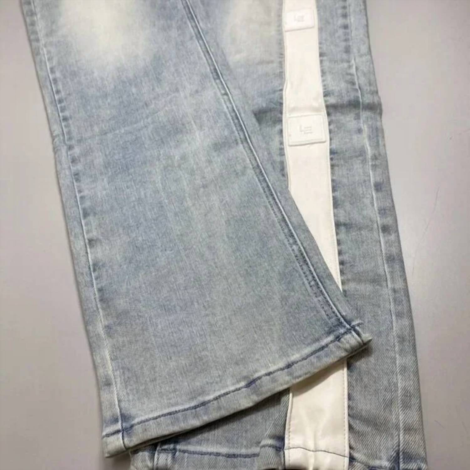 Laurenelle Men's Logo Stripe Tapered Jeans in blue - men's jeans - alternate view