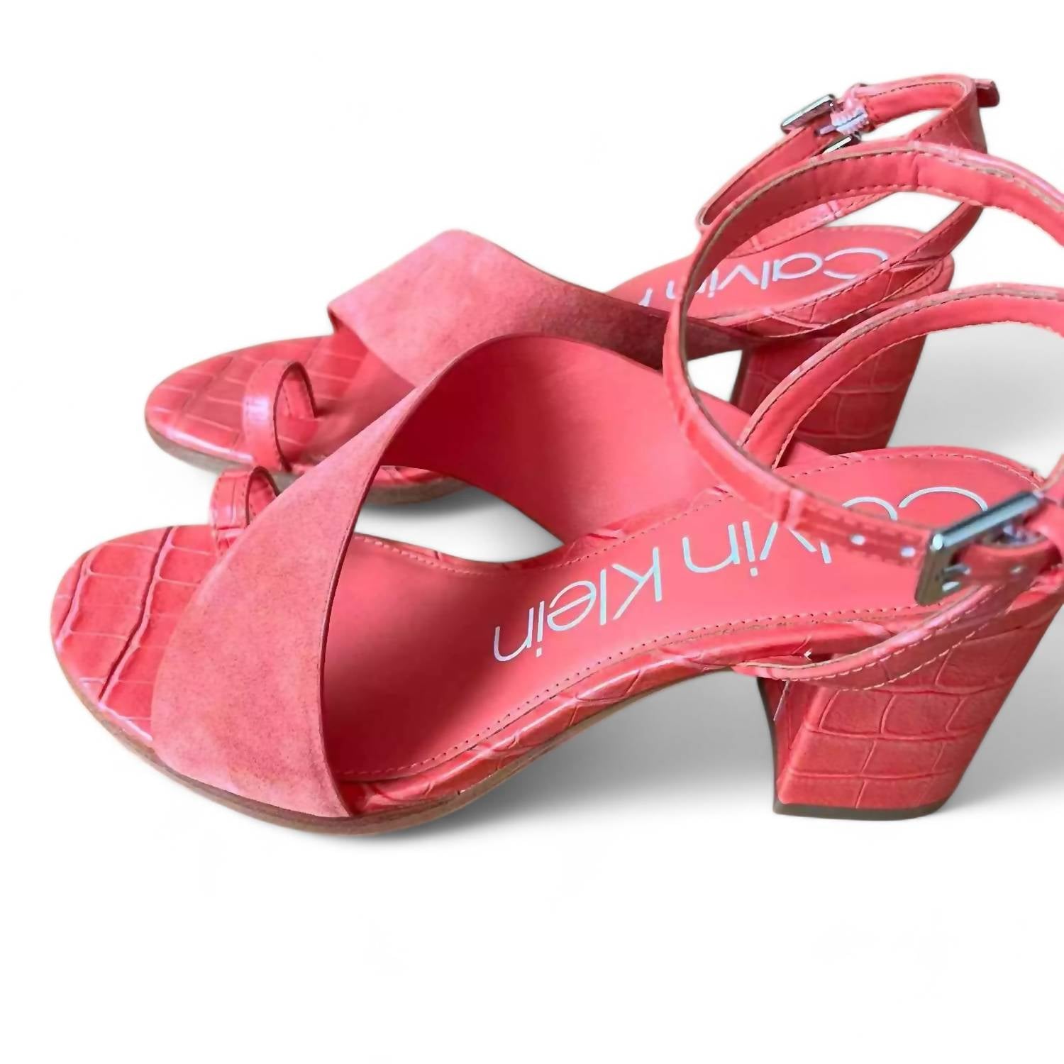 Calvin Klein - WOMEN'S COLEEN CROC EMBOSSED VIP KID SUEDE SANDAL