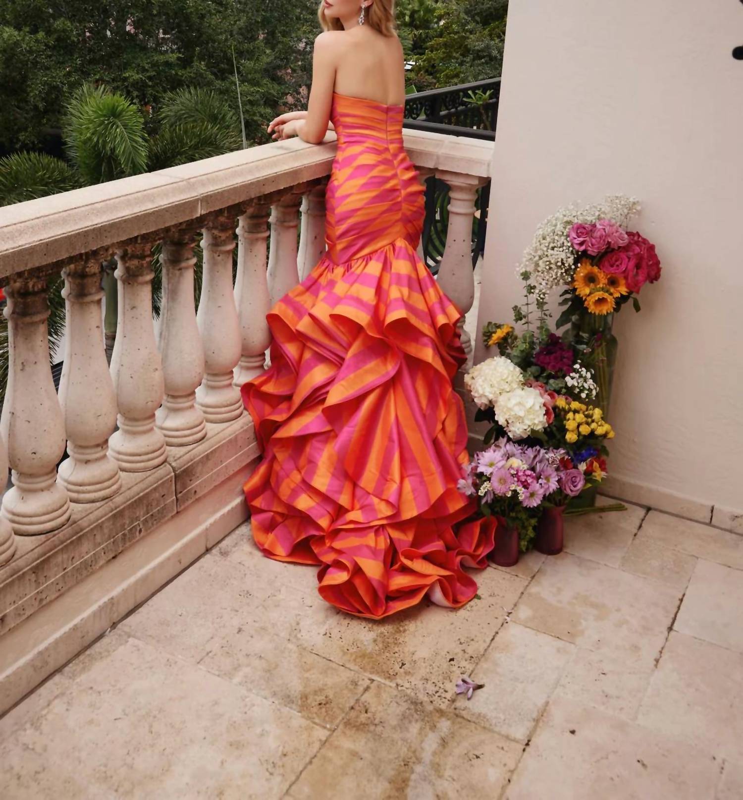 Ava Presley Striped Ruffle Mermaid Prom Dress in orange pink - women's dress - alternate view