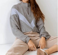 Tasha Apparel - Haley Half Zip Chevron Sweatshirt