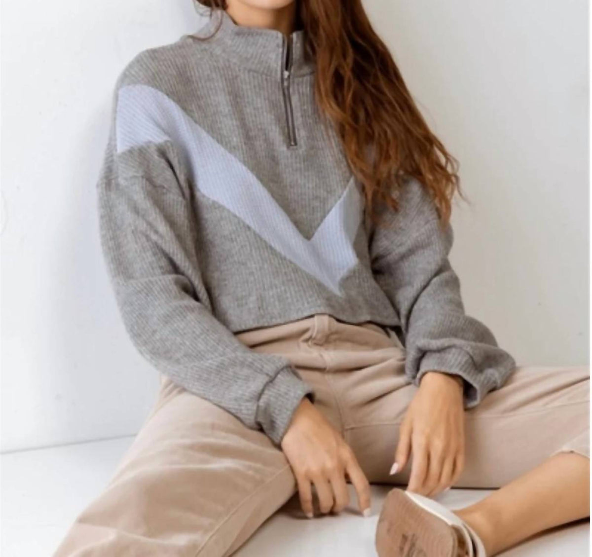 Tasha Apparel - Haley Half Zip Chevron Sweatshirt