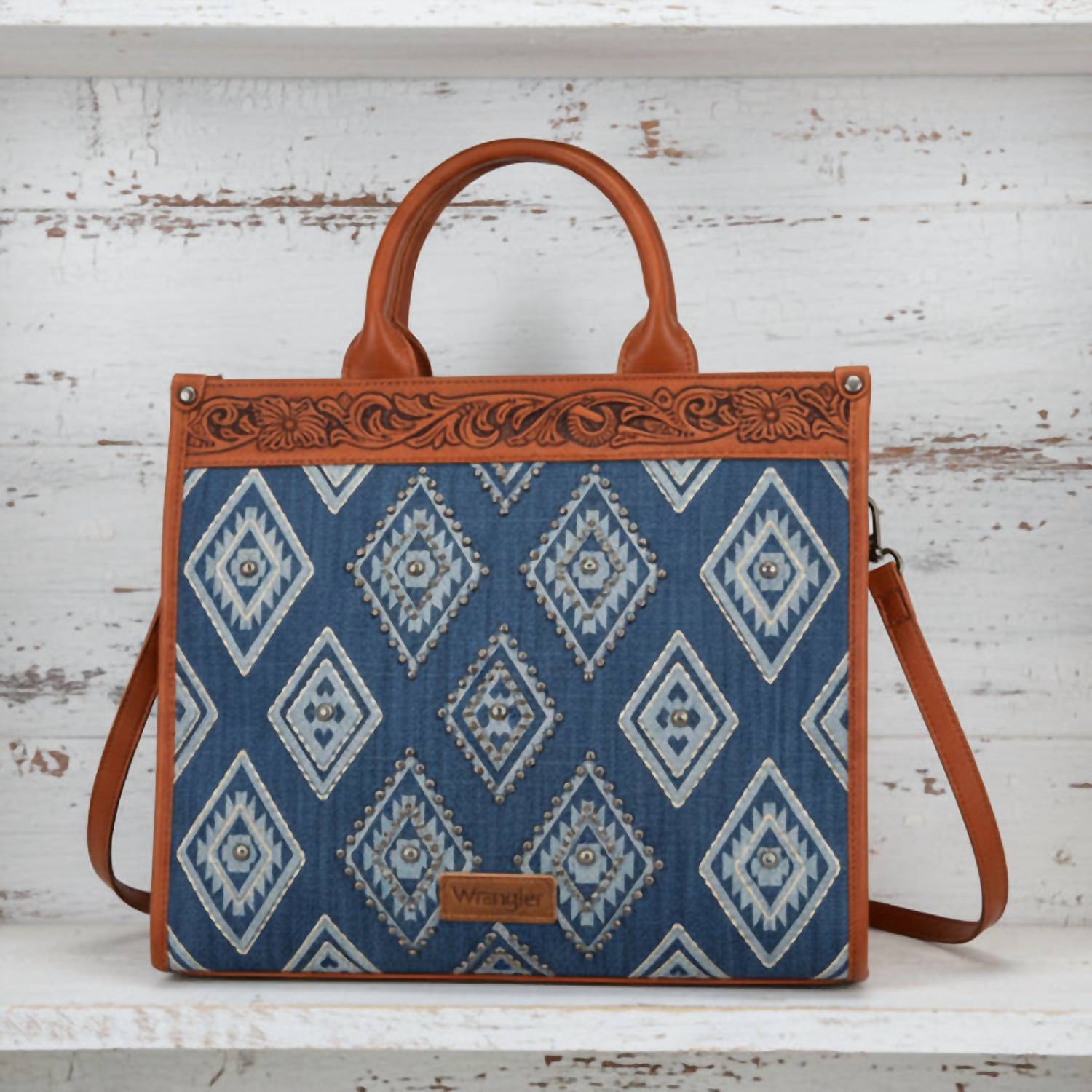 Wrangler Aztec Studded Tote & Crossbody bag in jean - women's bag