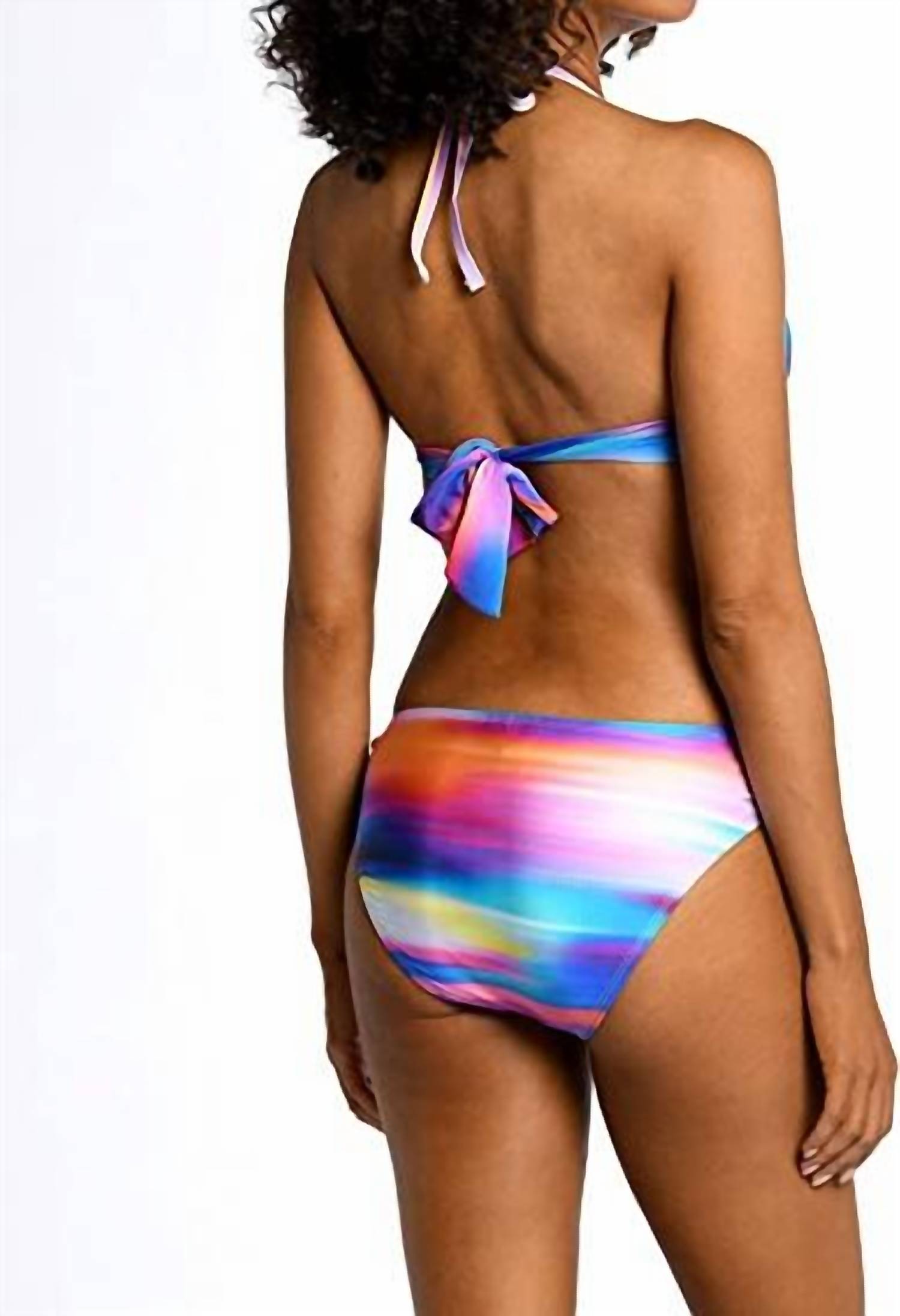La Blanca Sunset Shores Soft Band Bikini Halter Top in multi brights - women's swimwear - detail view