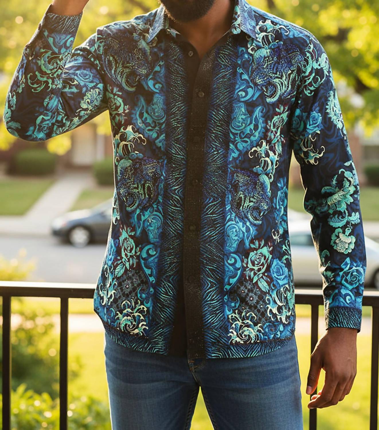 Barabas - Westerly Tiger Rhinestone Long Sleeve Shirt