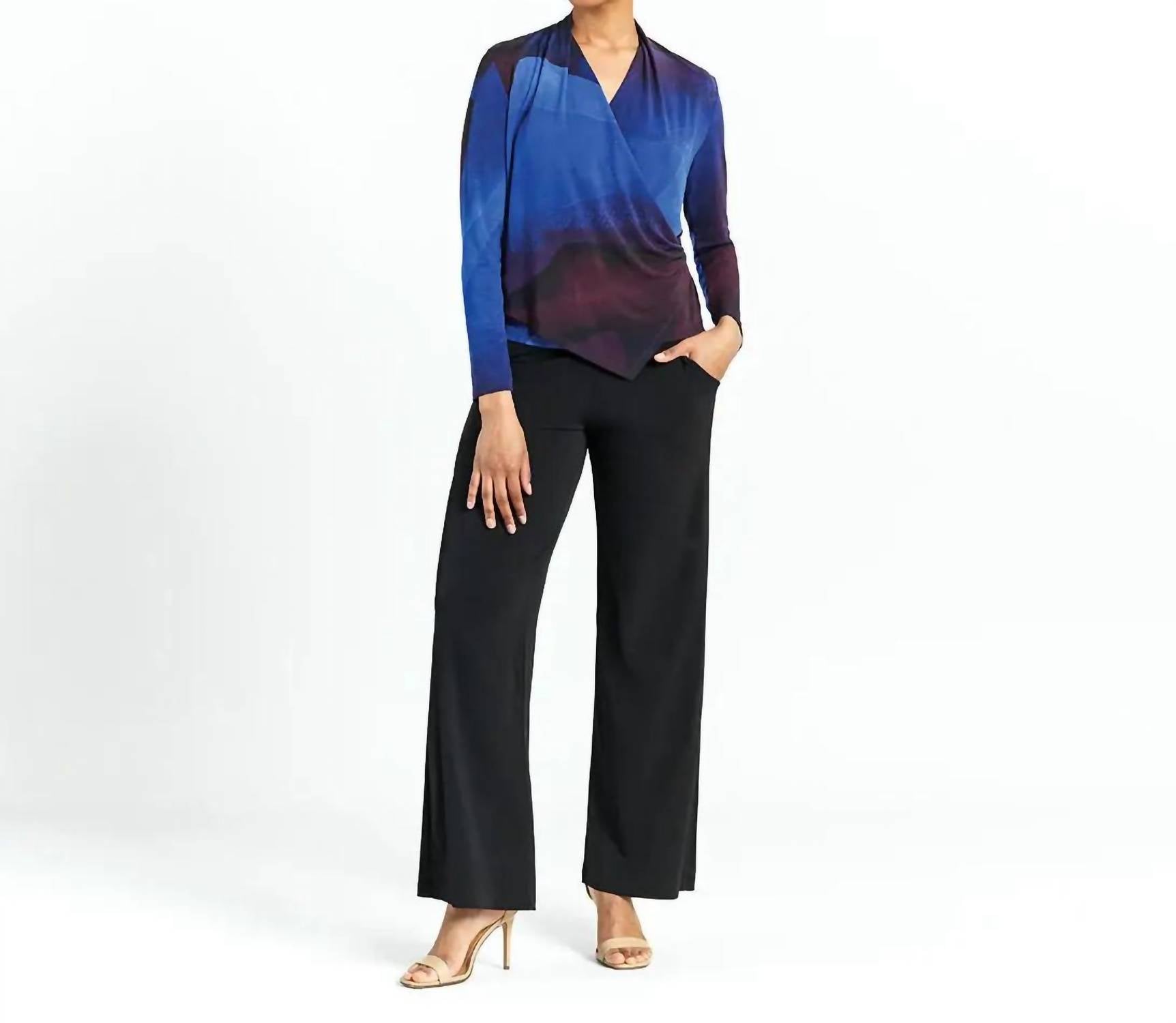 CLARA SUNWOO Long Sleeve Crossover Faux Wrap Top in purple multi 1 - women's blouse