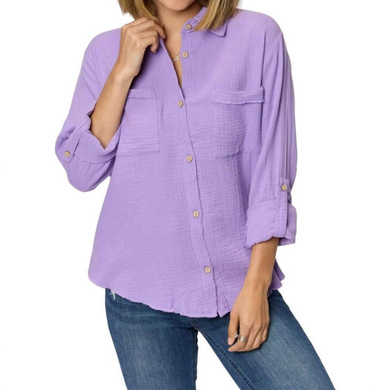 Zenana - Texture Button Up Raw Hem Long Sleeve Shirt