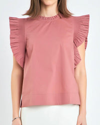 English Factory - Ruffle Sleeve Poplin Top