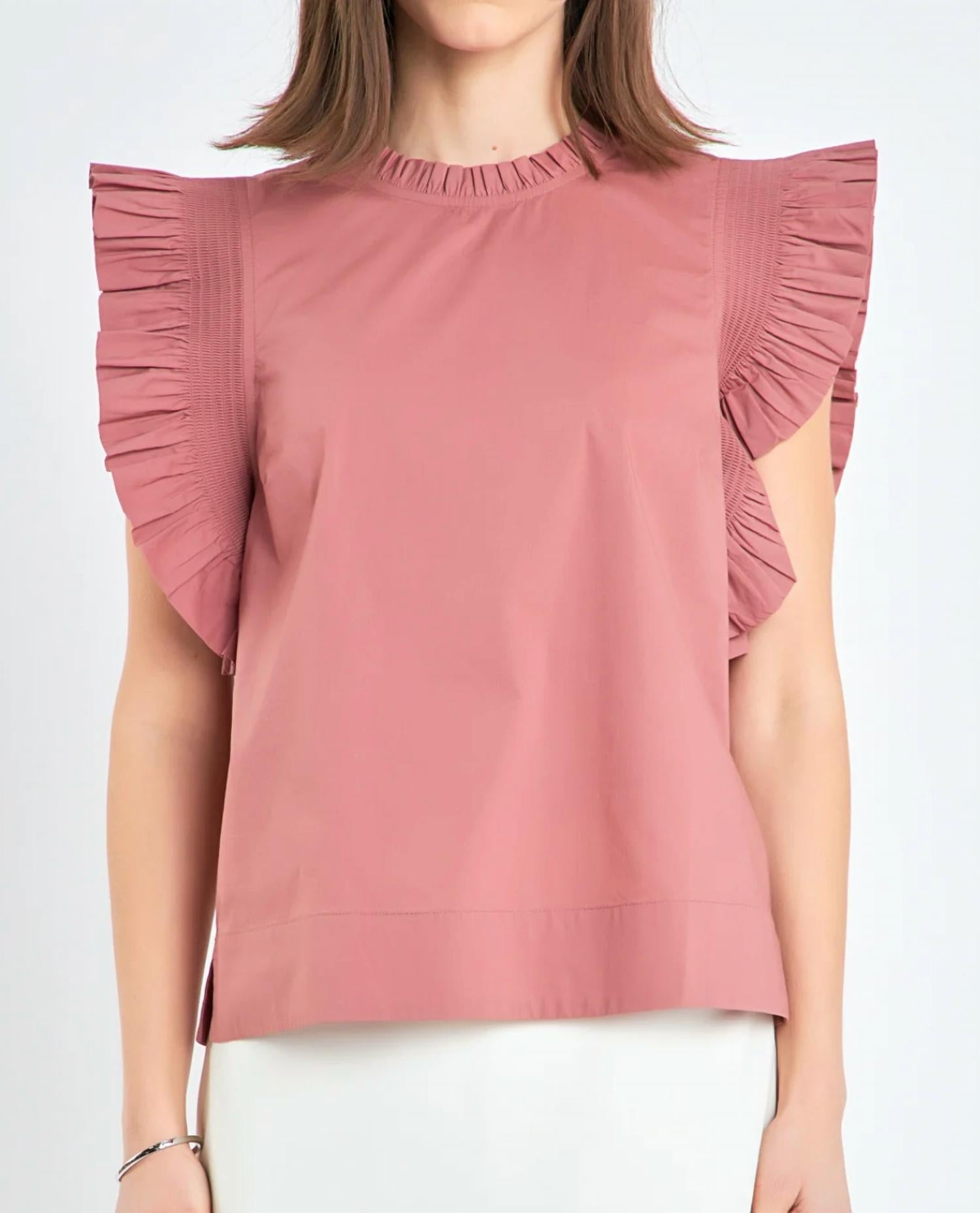 English Factory - Ruffle Sleeve Poplin Top