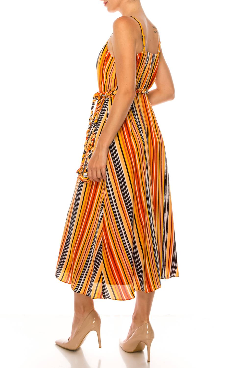 Donna Morgan - Spaghetti Strap Striped Midi Dress