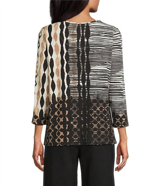 Multiples - 3/4 Sleeve Scoop Neck Embellished Top