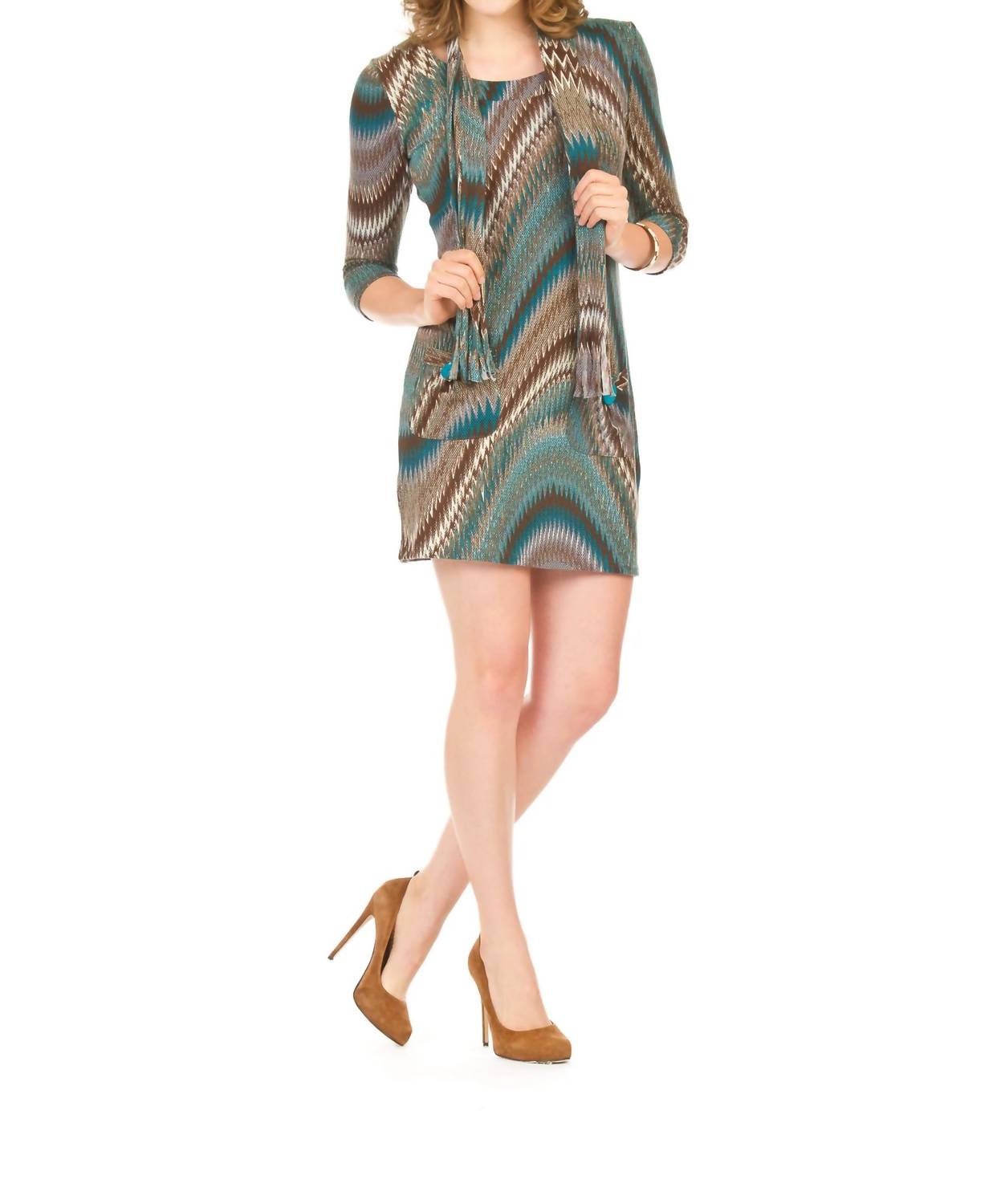 Papillon - Soundwave Swirl Sweater Dress With Scarf
