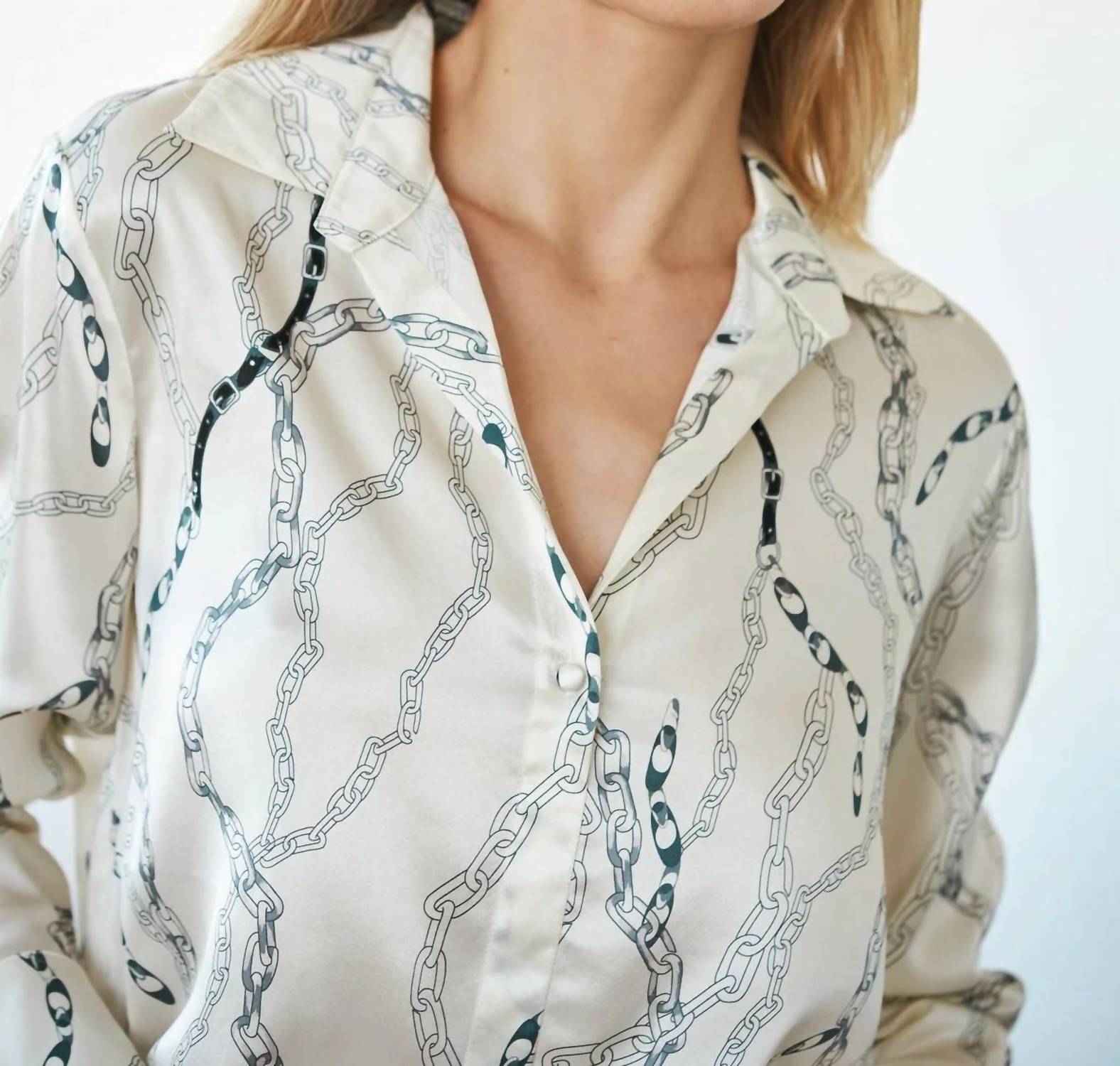 catherine gee Daria French Cuff Silk Blouse in white chain - women's blouse - view 4