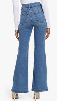 GOOD AMERICAN Women's Good Legs Flare Twisted Slit Jeans in indigo - women's jeans - detail view