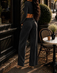 Surelymine - Sloane Mineral Wash Crop Top And Wide-leg Pants Set