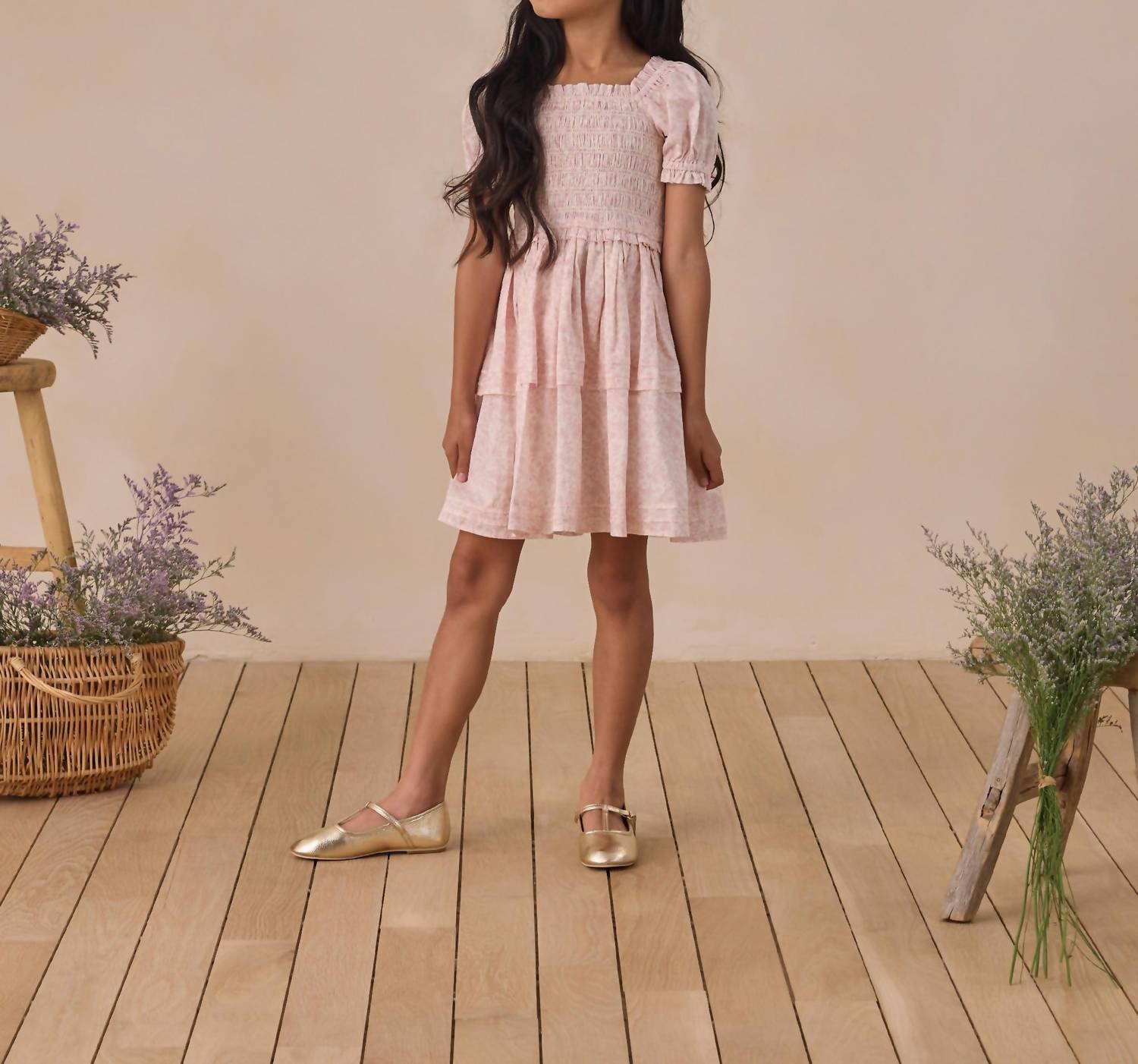 NORALEE Girls Cosette Dress in lavender floral - kids' dress - detail view