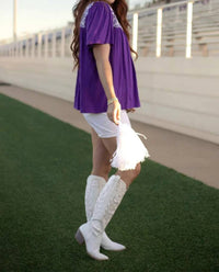 Layerz Clothing - Embroidered Ruffle Collar Top