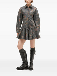 Ganni - Printed Stretch Cotton Buttoned Mini Dress