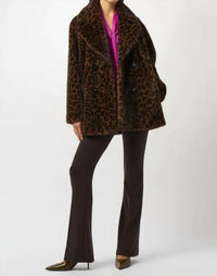 Joseph Ribkoff - Leopard Print Faux Fur Long Sleeve Coat