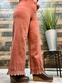 Entro - Embroidered Hem Ankle Length Stretch Denim Pants