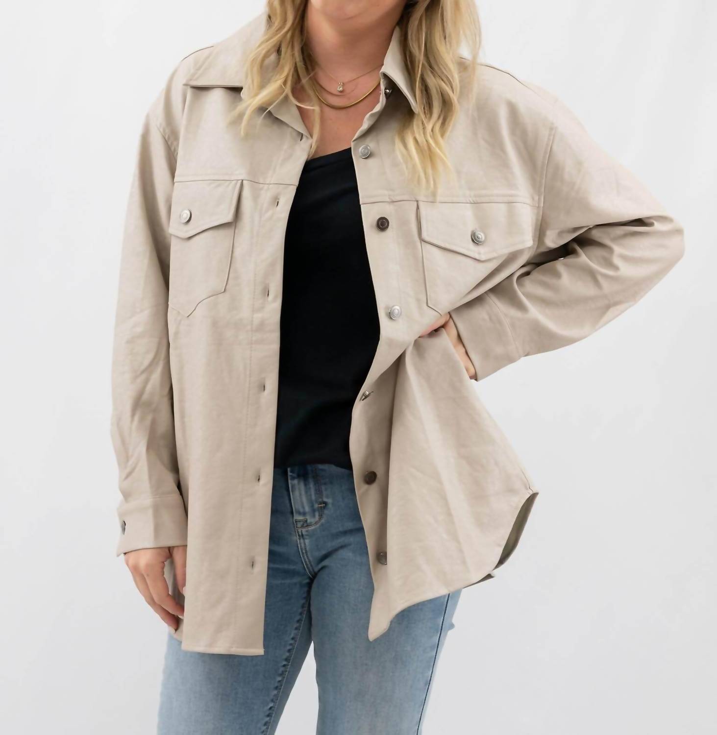 She + Sky - Faux Leather Shacket