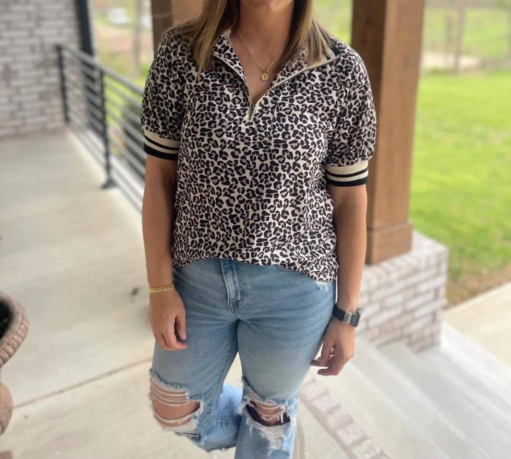 Dear Lover - Leopard Print Half Zip Top