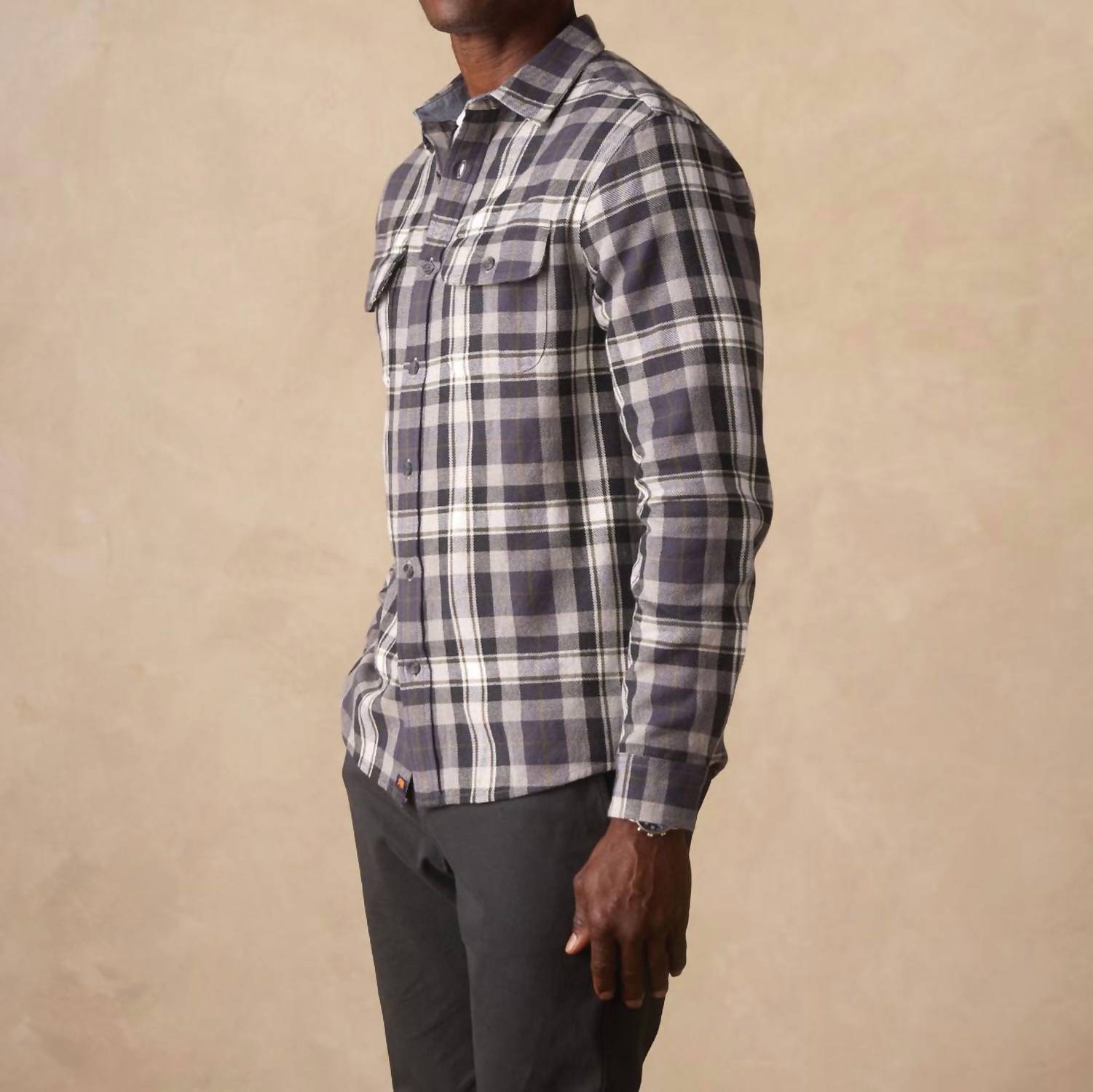 The Normal Brand Knitted Mountain Overshirt in grey plaid - men's jacket - alternate view