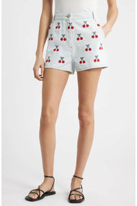 Farm Rio - Embroidered Cherry Denim Shorts