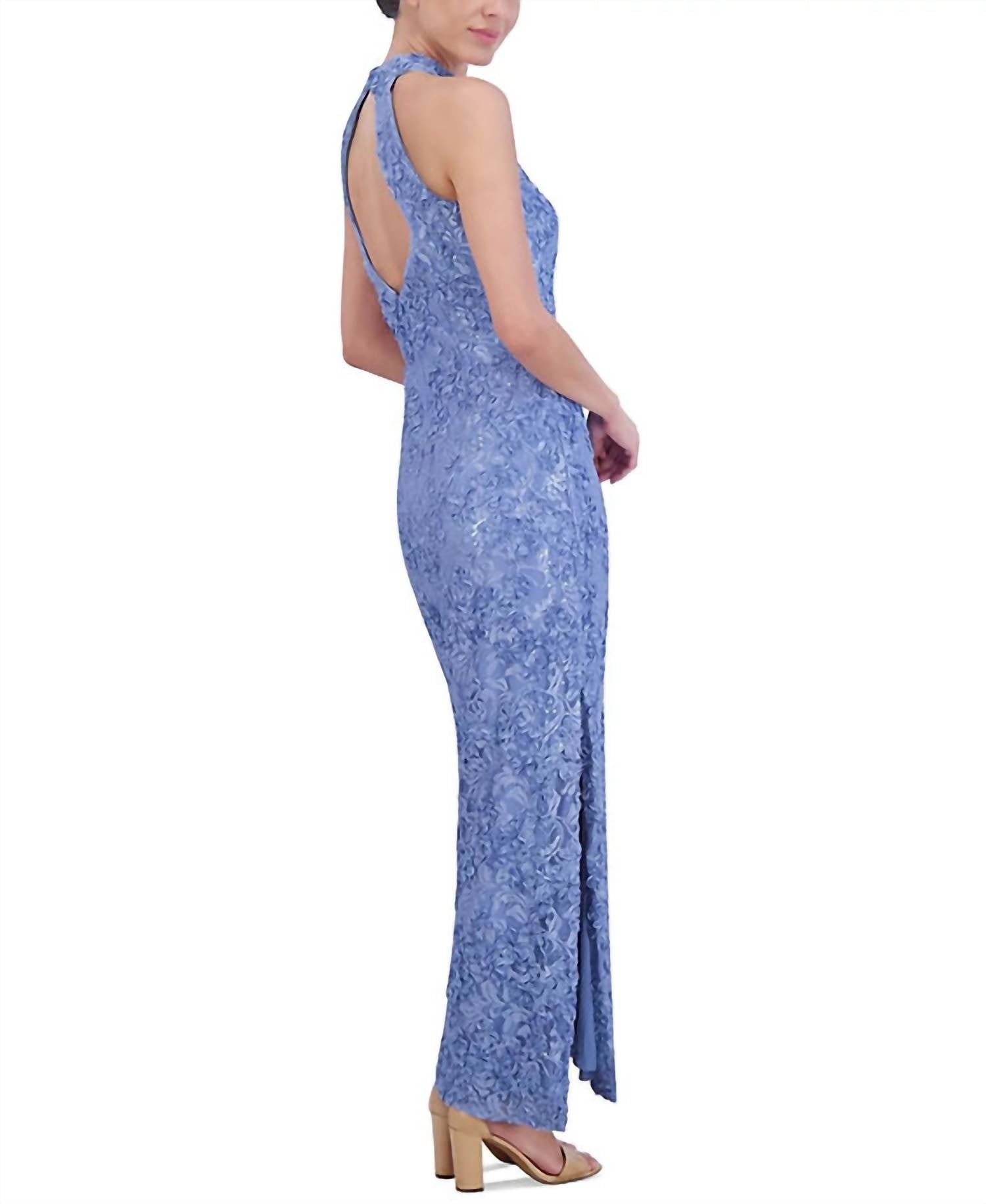 Jessica Howard - Embellished Lace Halter Gown