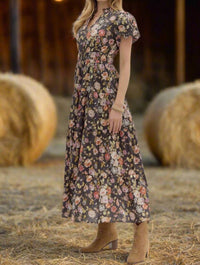 entro Floral Puff Sleeve Midi Dress in chocolate - women's dress - alternate view