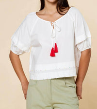 Lalavon - Tassel Tie Blouse