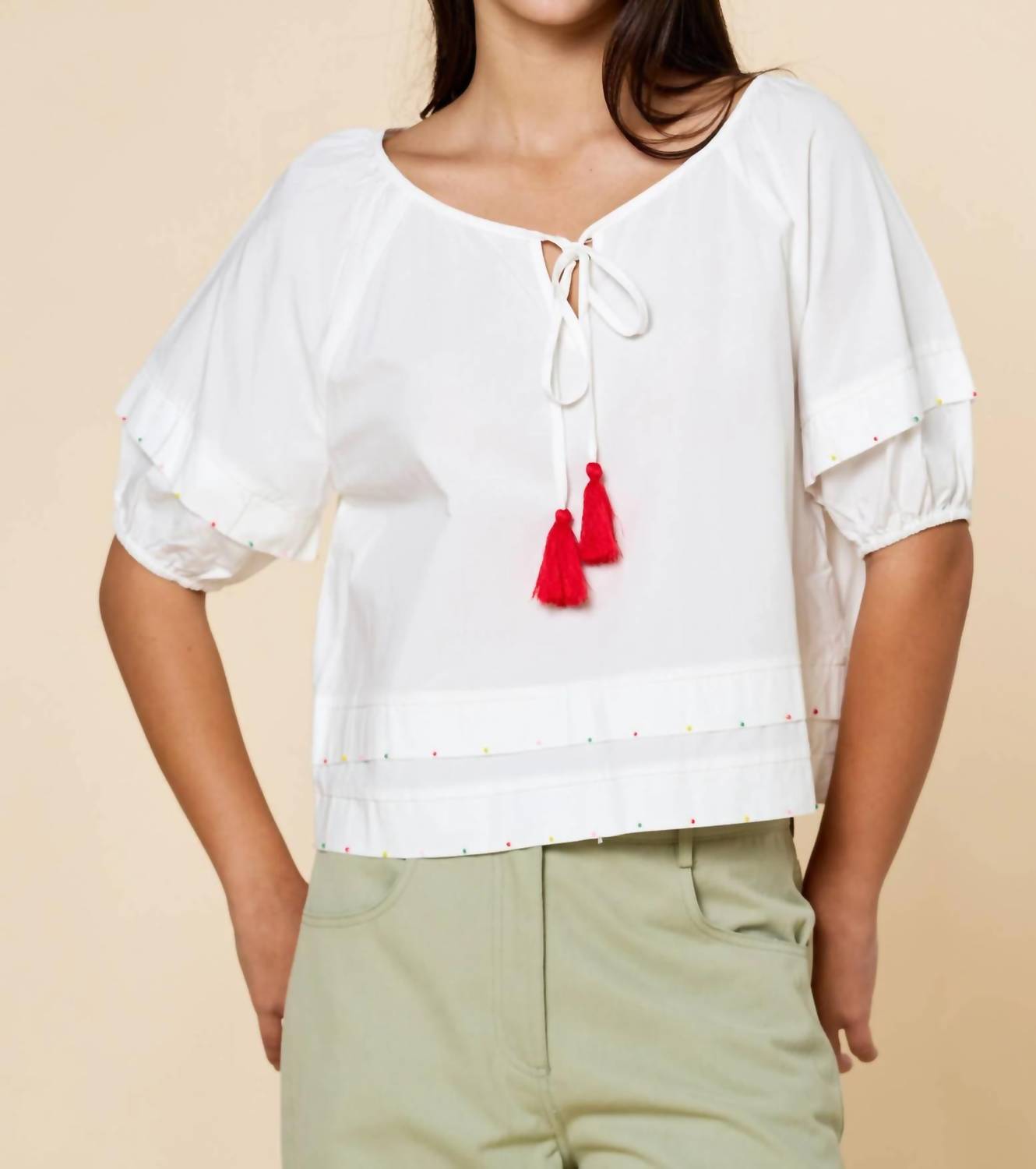 Lalavon - Tassel Tie Blouse