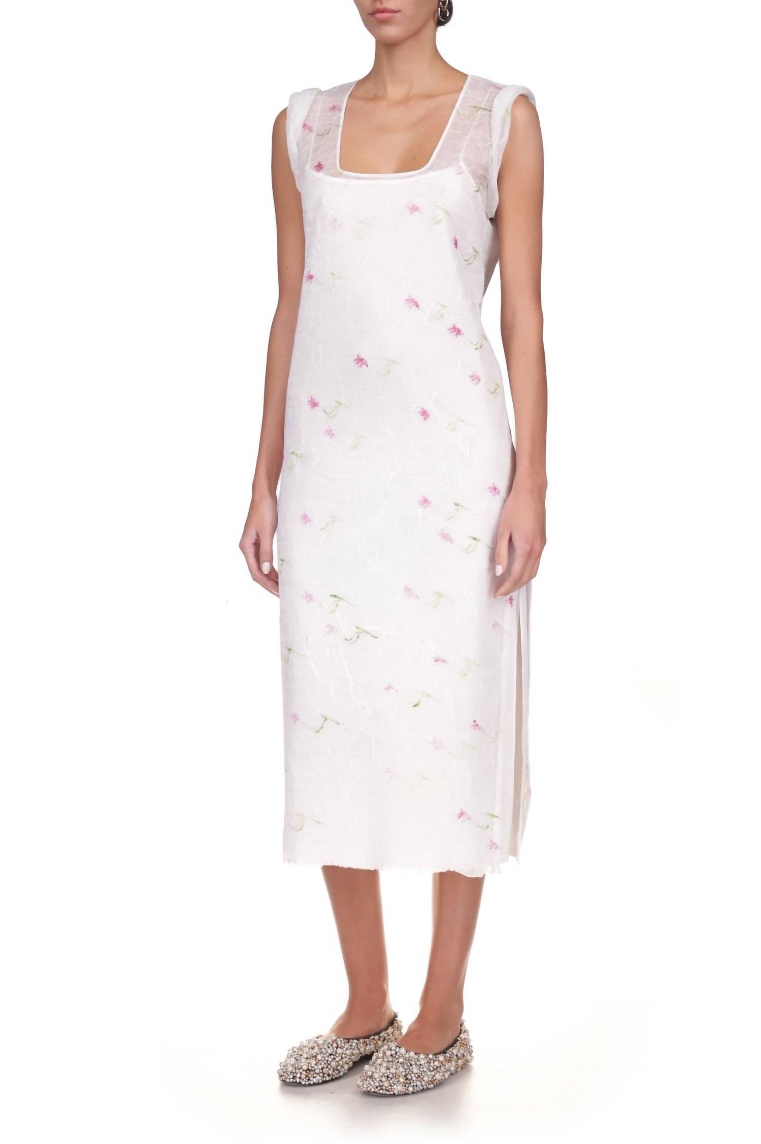 Marina Moscone - Stamped Plissé Sheath Midi Dress