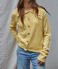 By Together Knit Buttondown Collared Neck Sweater in warm yellow - women's sweater - detail view