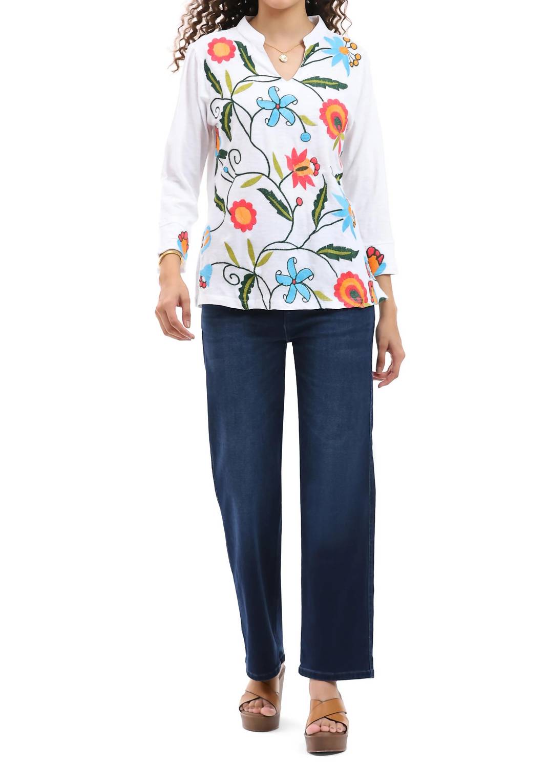 Parsley & Sage - Embroidered Top With V-neck