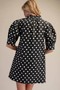 Glam - Ruffle Neck Polka Dot Dress