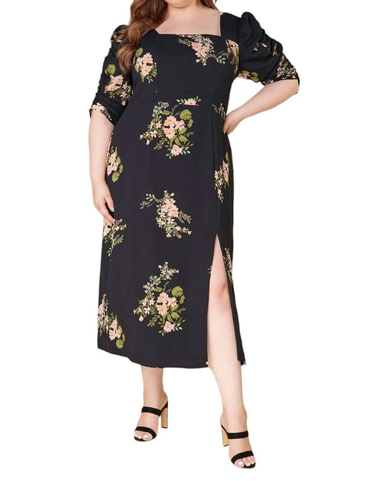 Sugarlips - CURVE JASLEEN FLORAL RUCHED SLEEVES MIDI DRESS