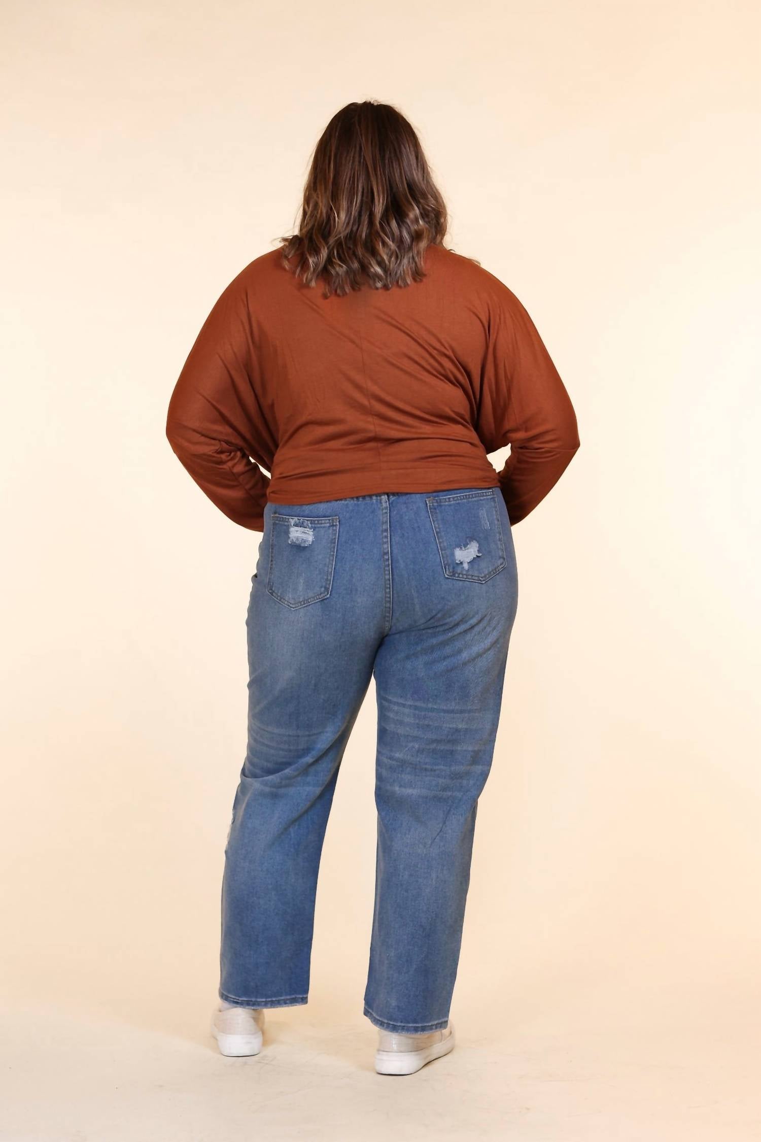 The Savannah Mid Rise Straight Fit Distressed Denim