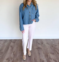 DAZE Lisette High Rise Wide Ankle Jeans in soft pink - women's jeans - alternate view