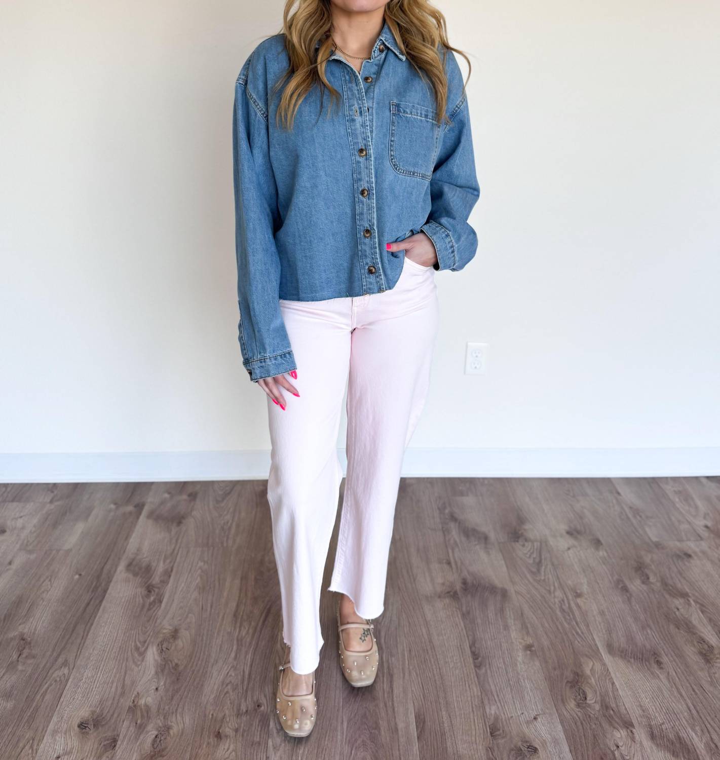 DAZE Lisette High Rise Wide Ankle Jeans in soft pink - women's jeans - alternate view