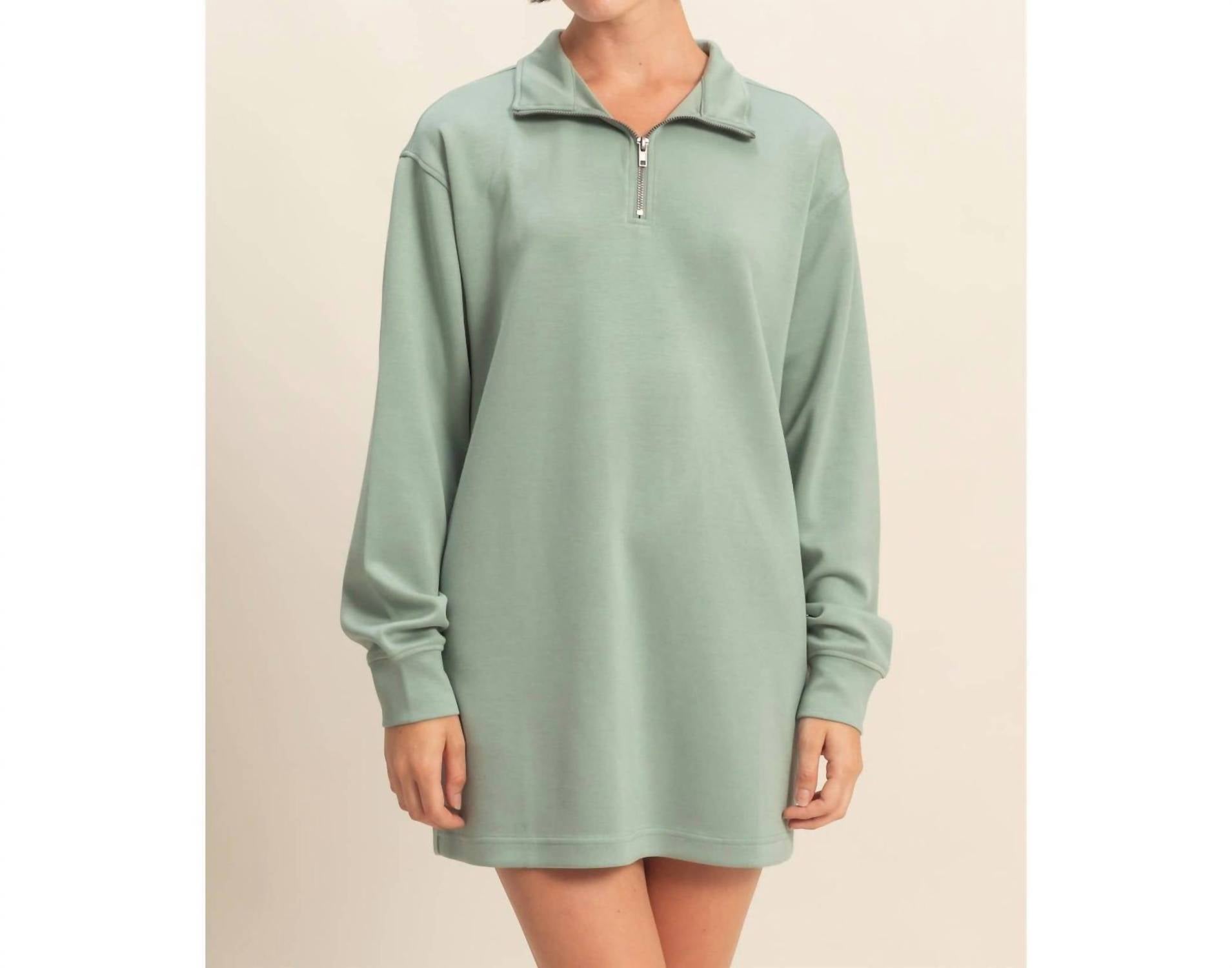 Double Zero - Double Knit Half Zip Up Long Sleeve Mini Dress
